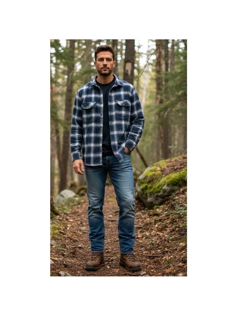 Field & Stream Shirt Mens Size M Blue Plaid Flannel Heavy Cotton Shacket